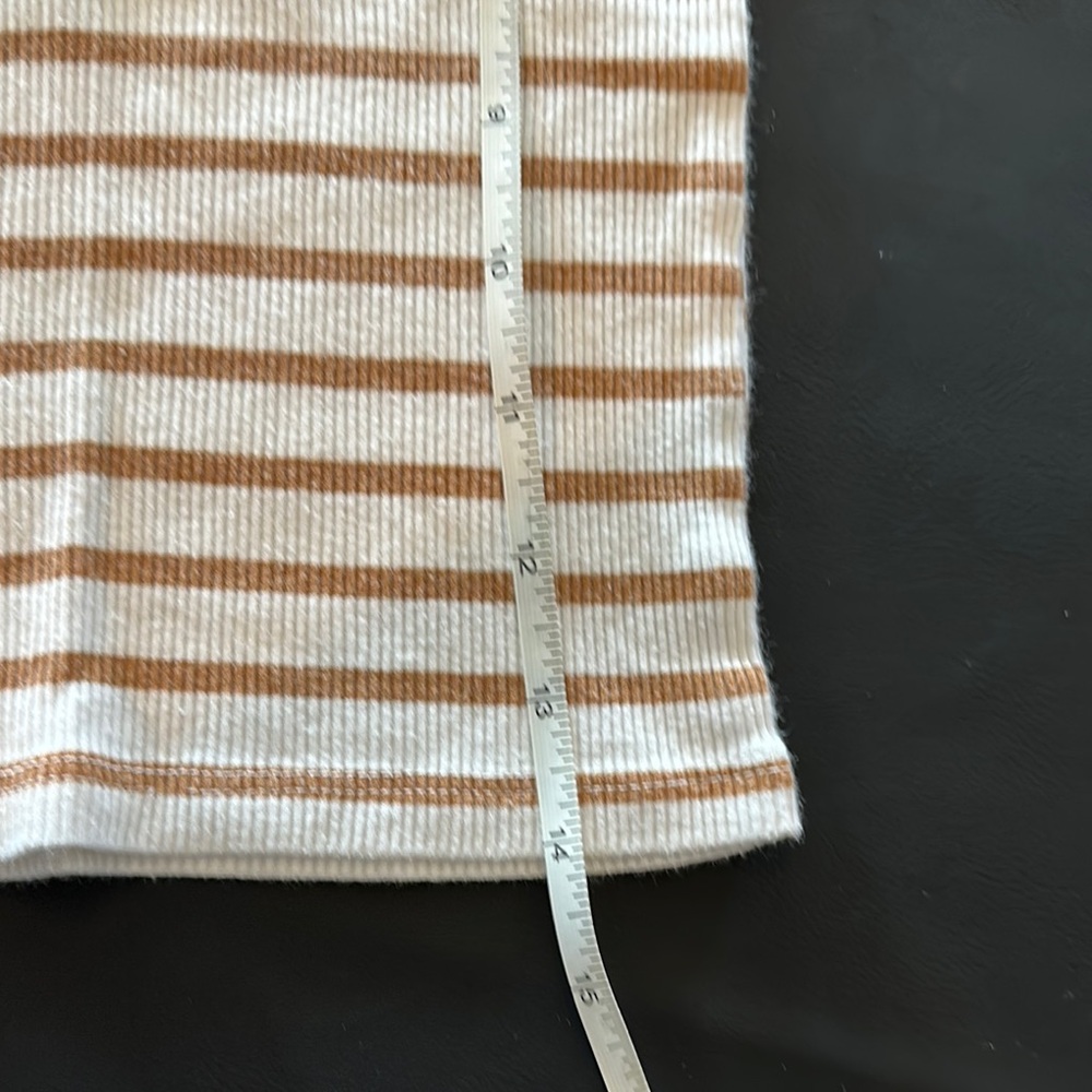 Kids Long Sleeve Thermal Striped Top W/ Sleeve Ruffles - Beige and White - Picture 6 of 6